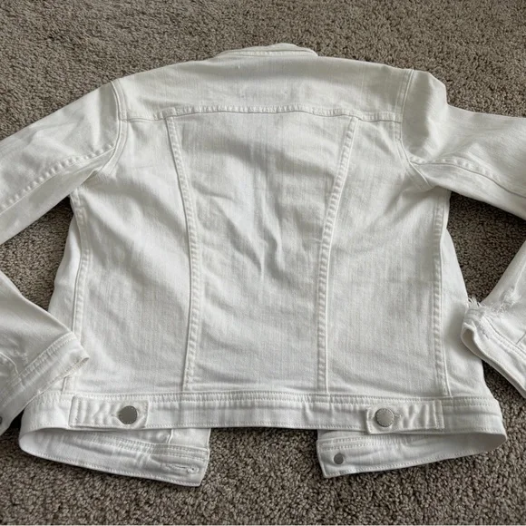 L’AGENCE Distressed White Stretch Denim Jacket Size XS MSRP $350 - Picture 7 of 8